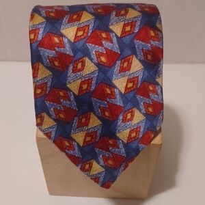 Geoffrey Beene Blue and Red Geometric Tie